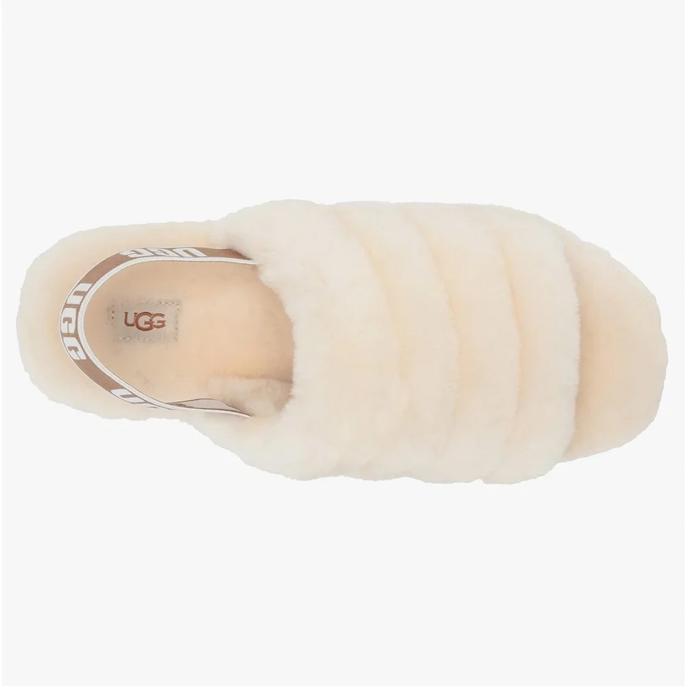 UGG Fluff Yeah Slide Sandals Sheepskin Fur Slingback Elastic Open Toe Natural - Picture 4 of 7